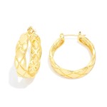 Wholesale quilted Metal Hoop Earrings Gold Dipped D