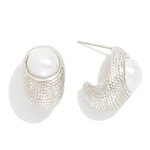 Wholesale textured Metal Teardrop Hoop Earrings Pearl Detail Gold Dipped L