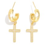 Wholesale metal Hoop Earrings Cubic Zirconia Cross Dangle Gold Dipped L