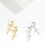 Wholesale metal Hoop Earrings Cubic Zirconia Cross Dangle Gold Dipped L