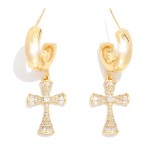 Wholesale metal Hoop Earrings Cubic Zirconia Cross Dangle Gold Dipped L