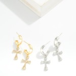 Wholesale metal Hoop Earrings Cubic Zirconia Cross Dangle Gold Dipped L