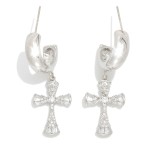 Wholesale metal Hoop Earrings Cubic Zirconia Cross Dangle Gold Dipped L