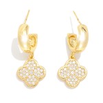 Wholesale metal Hoop Earrings Cubic Zirconia Clover Dangle Gold Dipped D