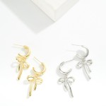 Wholesale metal Hoop Earrings Bow Dangle Detail Gold Dipped L
