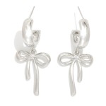 Wholesale metal Hoop Earrings Bow Dangle Detail Gold Dipped L