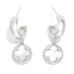 Wholesale metal Hoop Earrings Pearl Clover Dangle Detail Gold Dipped L