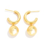 Wholesale metal Hoop Earrings Ball Dangle Detail Gold Dipped L