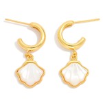Wholesale metal Hoop Earrings Pearl Shell Dangle Detail Gold Dipped L