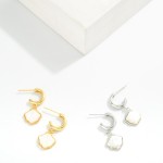 Wholesale metal Hoop Earrings Pearl Shell Dangle Detail Gold Dipped L