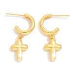 Wholesale metal Hoop Earrings Bubble Cross Dangle Gold Dipped L
