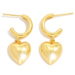 Wholesale metal Hoop Earrings Puffy Heart Dangle Detail Gold Dipped L