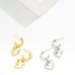 Wholesale metal Hoop Earrings Puffy Heart Dangle Detail Gold Dipped L