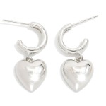 Wholesale metal Hoop Earrings Puffy Heart Dangle Detail Gold Dipped L