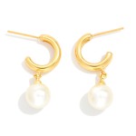 Wholesale metal Hoop Earrings Pearl Dangle Detail Gold Dipped L