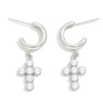 Wholesale metal Hoop Earrings Pearl Cross Dangle Details Gold Dipped L