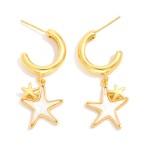 Wholesale metal Hoop Earrings Pearl Star Dangle Detail Gold Dipped L