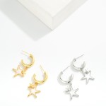 Wholesale metal Hoop Earrings Pearl Star Dangle Detail Gold Dipped L
