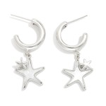Wholesale metal Hoop Earrings Pearl Star Dangle Detail Gold Dipped L