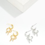 Wholesale metal Hoop Earrings Cubic Zirconia Pearl Bow Dangle Detail Gold Dippe