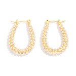 Wholesale pearl Studded Teardrop Hoop Earring Gold Dipped L