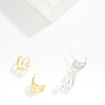 Wholesale triple Metal Half Hoop Earrings Cubic Zirconia Details Gold Dipped L