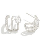 Wholesale triple Metal Half Hoop Earrings Cubic Zirconia Details Gold Dipped L