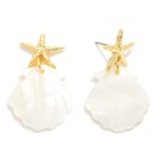 Wholesale metal Starfish Pearl Shell Post Drop Earrings L