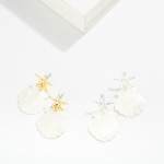 Wholesale metal Starfish Pearl Shell Post Drop Earrings L