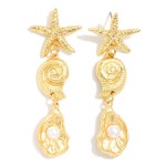 Wholesale linked Metal Shell Starfish Post Drop Earrings
