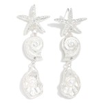 Wholesale linked Metal Shell Starfish Post Drop Earrings