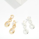 Wholesale chain Linked Metal Circle Post Drop Earring Pearlescent Glass Crystal