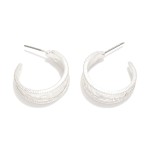 Wholesale textured Metal Hoop Drop Earring Ribbed Border D