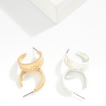 Wholesale textured Metal Hoop Drop Earring Ribbed Border D