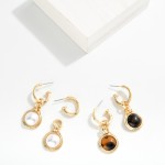 Wholesale ribbed Metal Drop Hoop Earrings Tortoise Shell Detail L