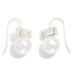 Wholesale metal Rectangle Glass Crystal Drop Earring Pearl Ball L