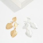 Wholesale linked Metal Ribbed Fan Post Drop Earrings L