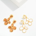 Wholesale linked Metal Flower Metal Post Drop Earring Marbled Acetate L Gold Dip