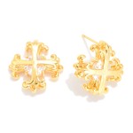Wholesale metal Plus Cross Earring Cubic Zirconia D Gold Dipped Brass Base Hypoa