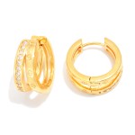 Wholesale layered Metal Huggie Hoop Drop Earring Cubic Zirconia L Gold Dipped Br