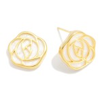 Wholesale metal Pearlescent Rose Stud Earring D Gold Dipped Brass Base Hypoaller