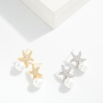Wholesale cubic Zirconia Starfish Post Drop Earring Pearl D Gold Dipped Brass Ba