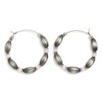 Wholesale oval Brushed Metal Beaded Hoop Drop Earring Stone Beads Metal Tones D