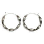 Wholesale oval Brushed Metal Beaded Hoop Drop Earring Stone Beads Metal Tones D
