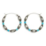 Wholesale oval Brushed Metal Beaded Hoop Drop Earring Stone Beads Metal Tones D