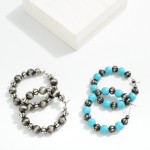 Wholesale stone Beaded Hoop Drop Earring Brushed Metal Beads D