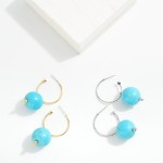 Wholesale linked Metal Hoop Western Ribbed Metal Earring Stone Detail L