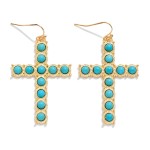 Wholesale stone Studded Cross Drop Earrings L