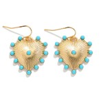 Wholesale metal Ribbed Heart Drop Earrings Studded Stone