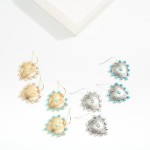 Wholesale metal Ribbed Heart Drop Earrings Studded Stone